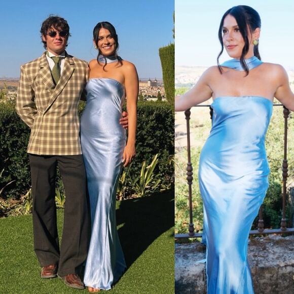 NWT NEW Misha Lilia Sash Neck Maxi Dress in Cerulean Blue - Picture 3 of 13